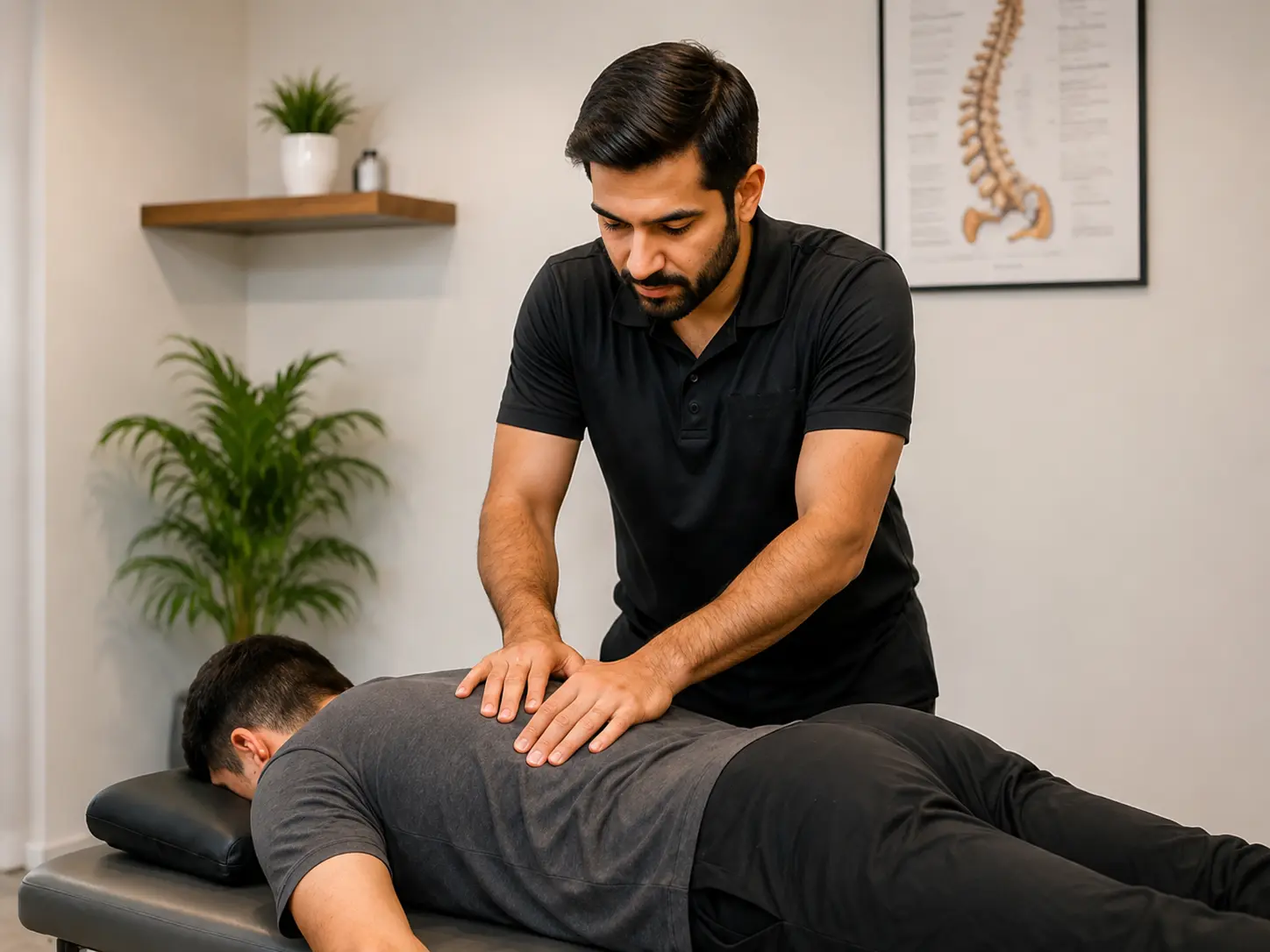 Hands-on physiotherapy treatment to the back and spine