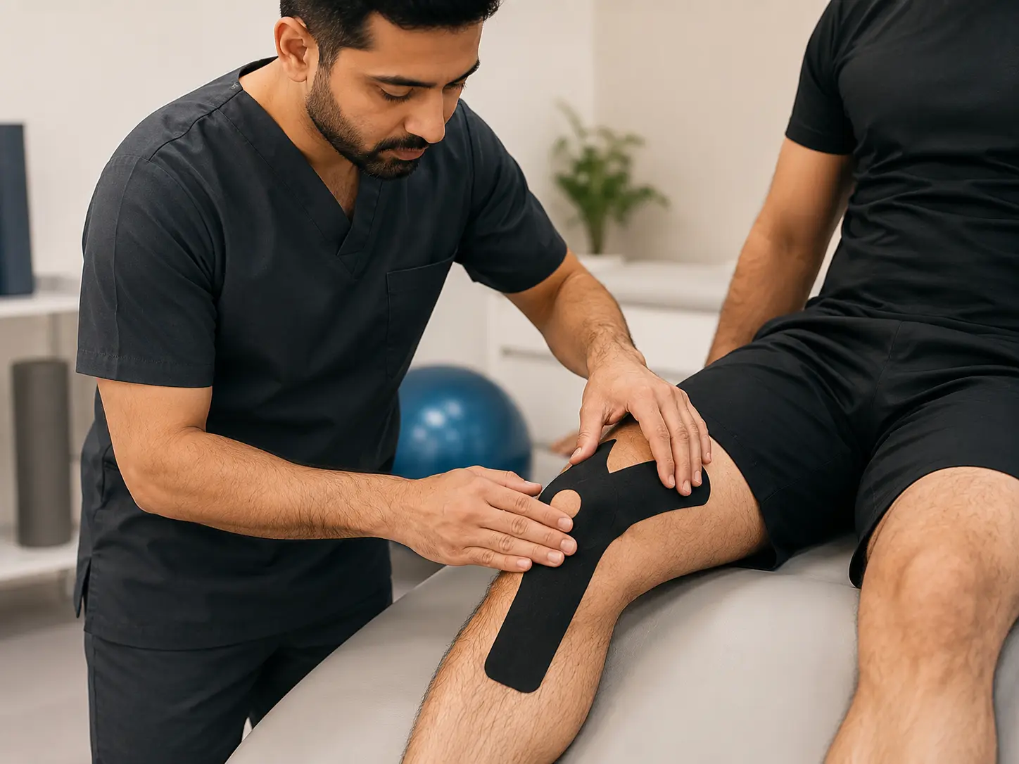 Kinesio taping applied to a knee